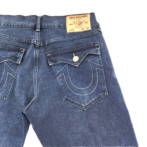New True Religion Ricky SN Flap Shorts (32") Men Dark Lagoon Wash Denim Relaxed - Picture 6 of 10